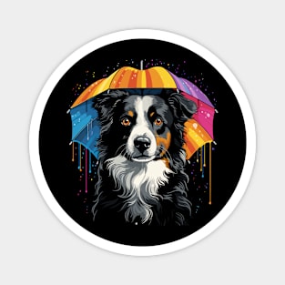 Border Collie Rainy Day With Umbrella Magnet